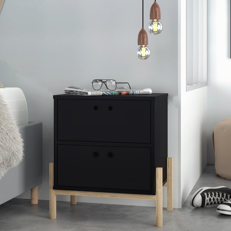 Sasun 50cm W Bedside Table, Black
