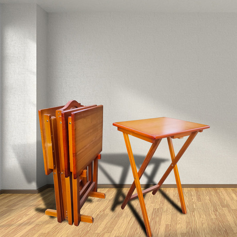 Plateaux pliants avec support de rangement, bois massif, miel, pour plusieurs occasions, table 4 et, pratique