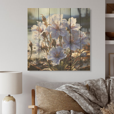 «Mauve cornflowers», art mural sur bois de pin naturel