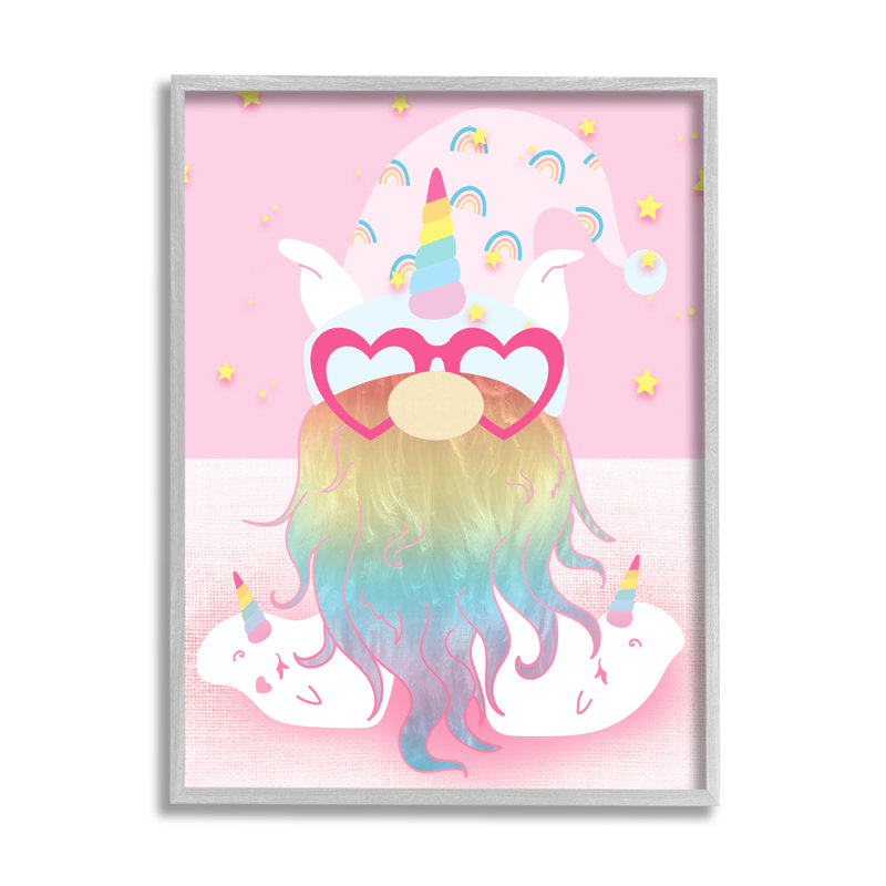 «Fun Unicorn Gnome Pink Rainbow» par Lil 'Rue - impression, H 14 po x l 11 po x P 1,5 po, Estampe numérique Farmhouse