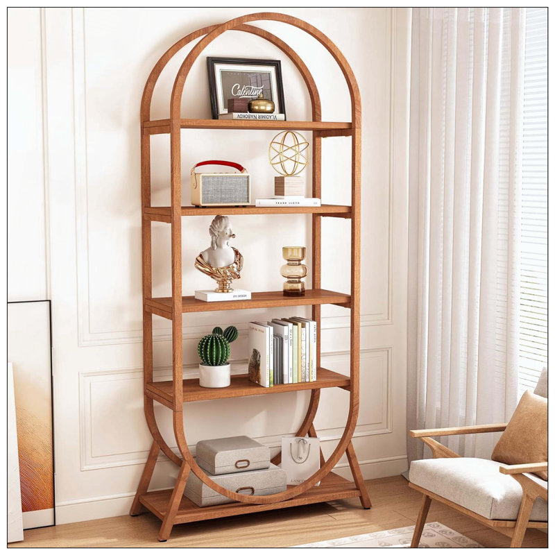 Bibliothèque ouverte moderne brune à 5 niveaux