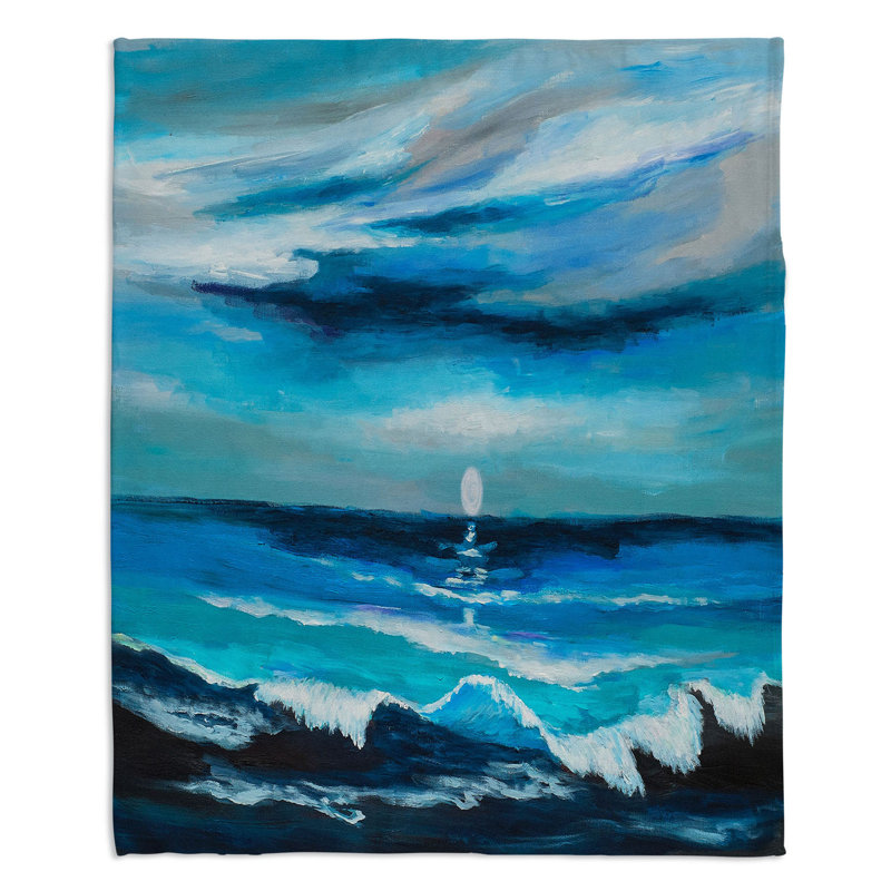 Couverture en sherpa doux seaside moon waves 1, l 68 po x L 80 po