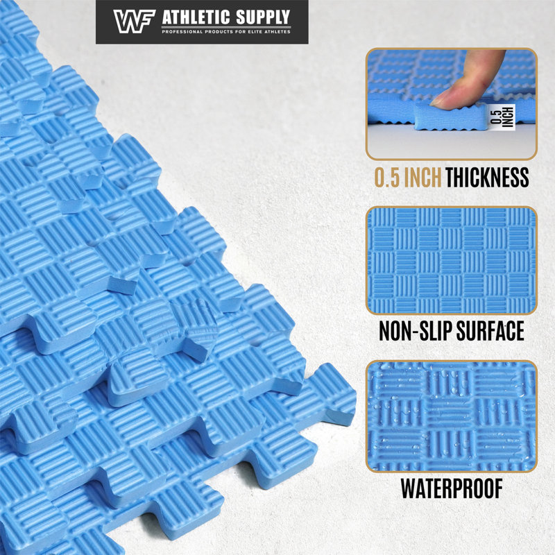 Blue Tatami Pattern Interlocking Foam Gym Floor Tiles, 48 SQ.FT
