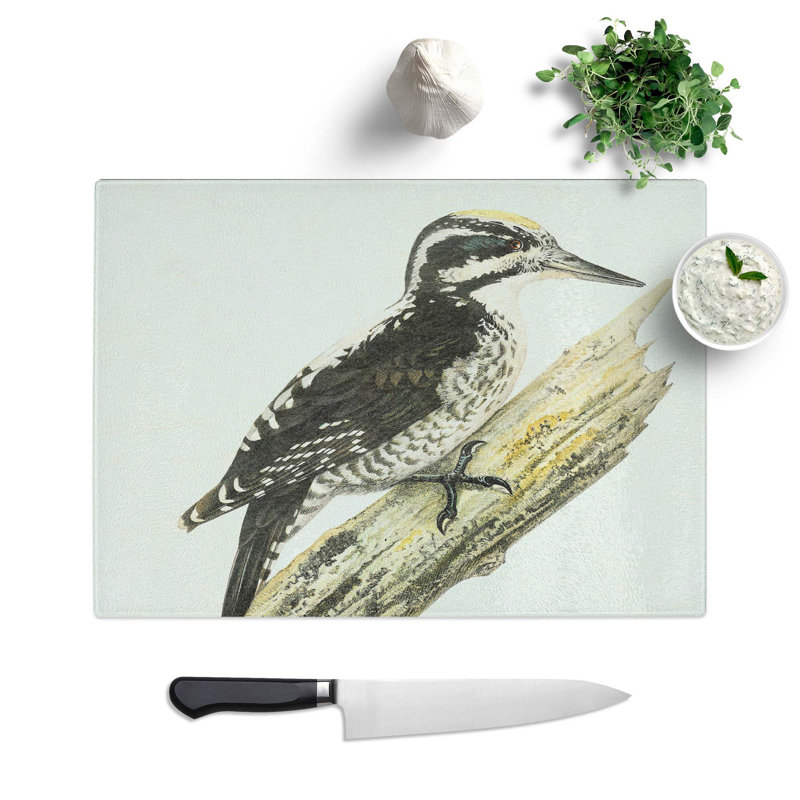 Tempered Glass a Three-Toed Woodpecker Chopping Board, 39 cm W x 28.5 cm L