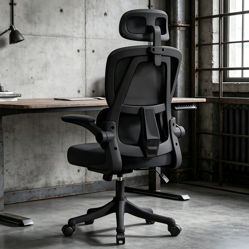 Fauteuil de bureau en maille à haut dossier avec soutien lombaire XUEGW, Noir