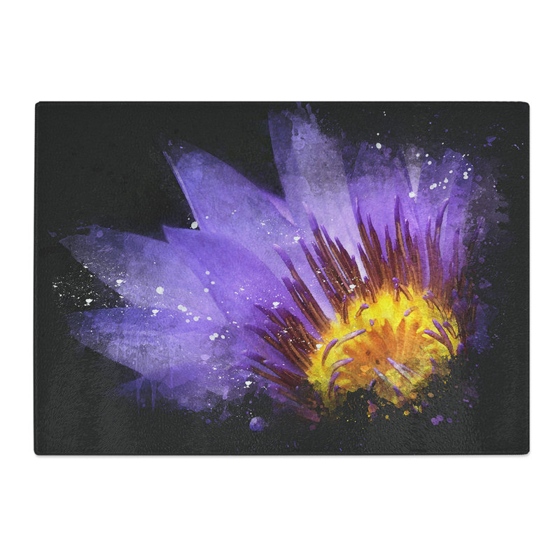 Tempered Glass Purple Water Lily Chopping Board, 20 cm x 28.5 cm