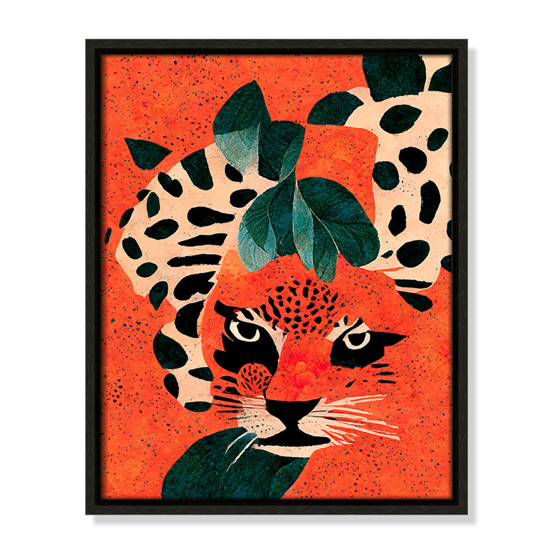 «Jaguar’s Gaze I» par Treechild, L 12,5 po x H 15,5 po, Toile avec cadre, Flottant espresso