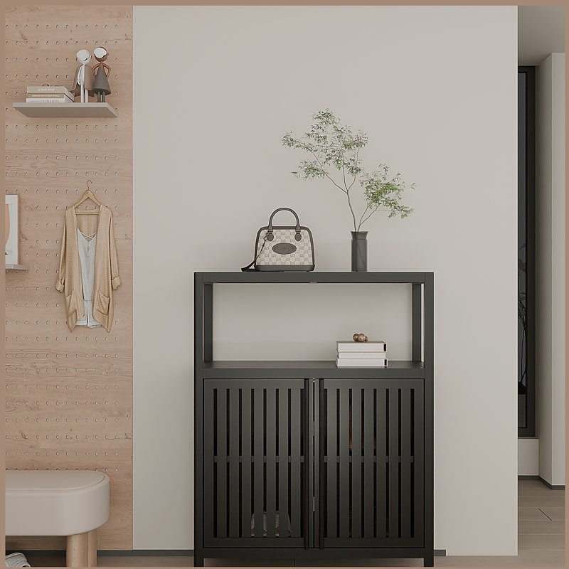 Armoire de rangement en bambou avec tablettes Living Room, Noir