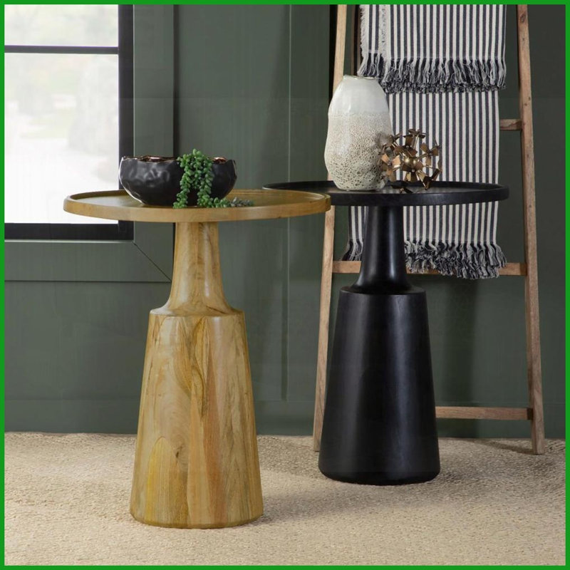 Table basse en bois de manguier teinté noir - plateau à rebord surélevé, base profilée stable pour le salon, Noir