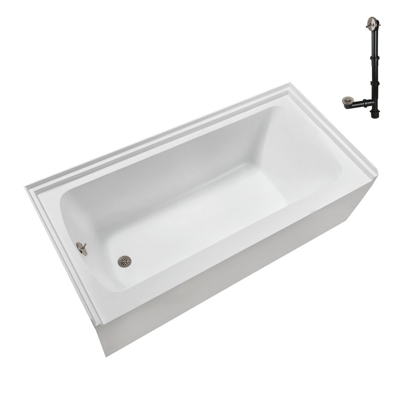 Streamline 66 in. x 32 in. Acrylic Left-Hand Drain Alcove Bathtub in Glossy White With External Drain, Brushed Nickel