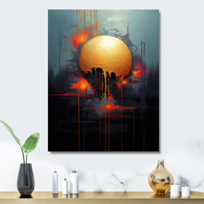 Yellow And Grey Sphere In Motion I - Abstract Shapes Metal Wall Art