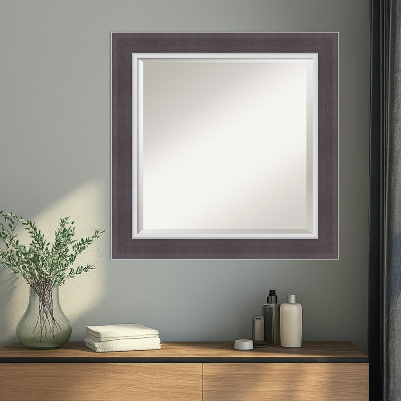 Ellie Beveled Framed Wall Mirror, 25.5" x 25.5", Brown Silver