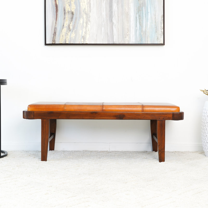 Calderville Genuine Leather Upholstered Bench