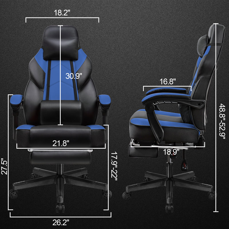 Adjustable Reclining Gaming Chair, Ergonomic Faux Leather Swiveling PC & Racing Computer Chair with Footrest and Lumbar Support