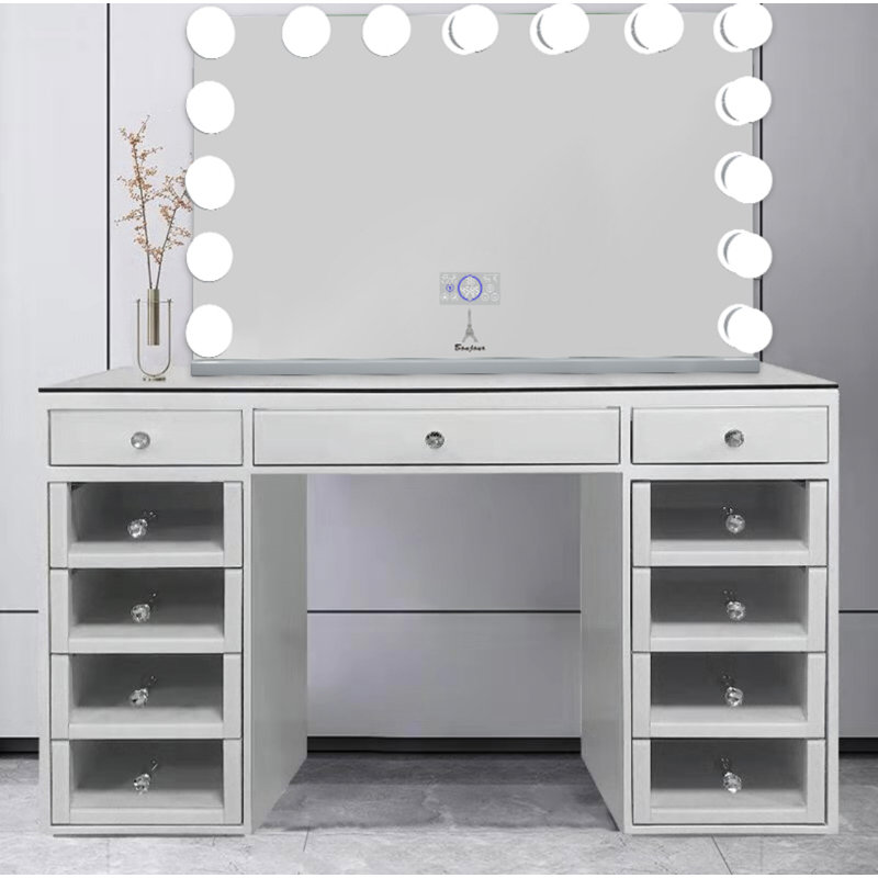 Ensemble coiffeuse Hollywood avec miroir, Gris, H 33,5 po x l 43,5 po