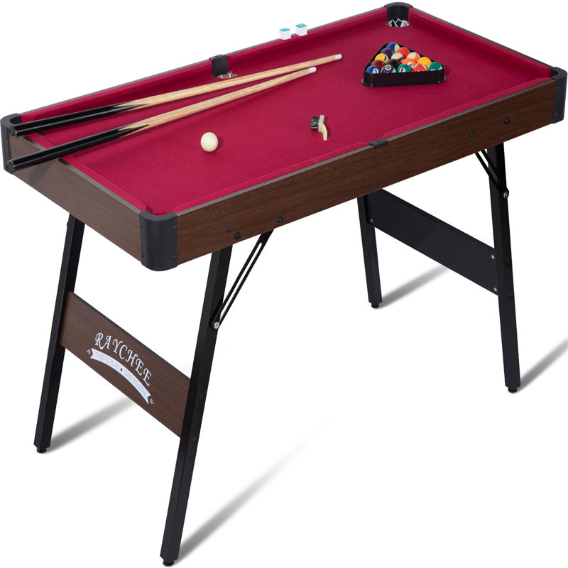 Portable Pool Table 48" Portable Pool Table, Foldable Billiard Table with 2 Cue Sticks, Balls, Triangle, Chalk, Brush, Red