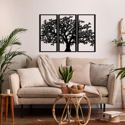 Arbre de vie, art mural en métal à 3 panneaux