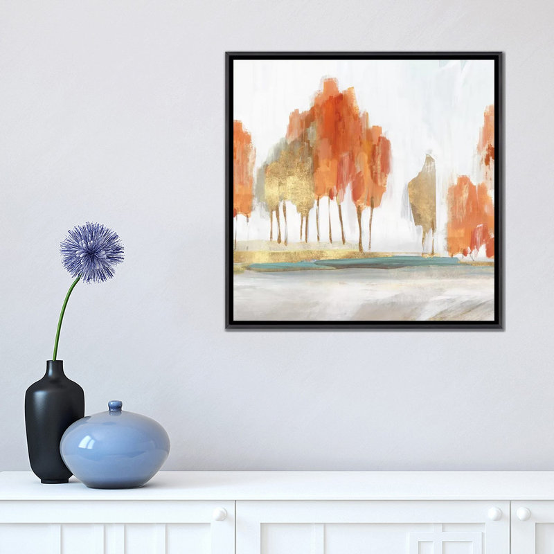 «Autumn Shade II» par Isabelle Z - reproduction d'art, H 18 po x l 18 po x 1,5 po, Toile avec cadre noir patiné, Pas de tapis