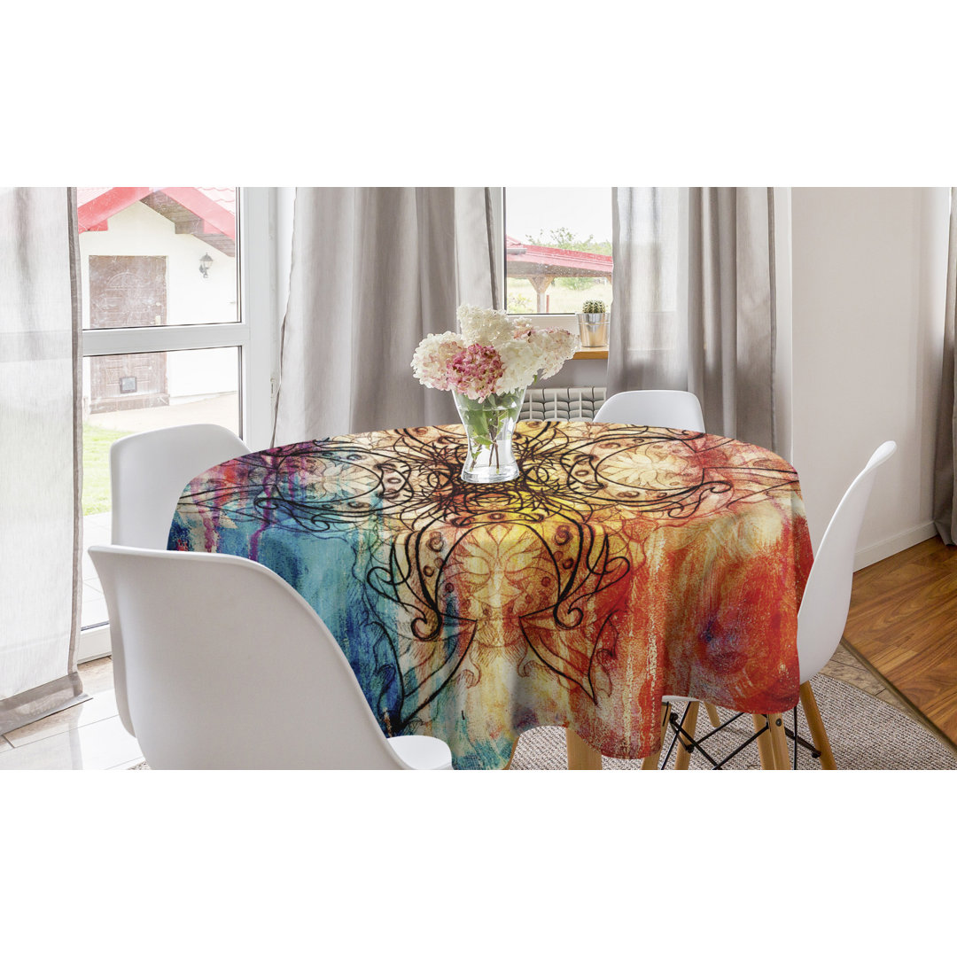 Ambesonne Mandala Round Tablecloth, Ornate Original Mandala Sketch Over Colorful Dirty Digital Collage Mystic Pattern, Circle Table Cloth Cover For Dining Room Kitchen Decoration, 60", Multicolor East Urban Home