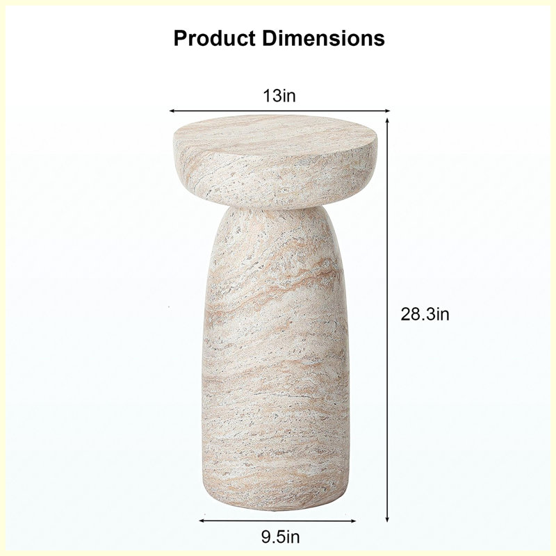 Table d'appoint 13 po en forme de champignon en grain de pierre naturelle, table de bout de patio autoportante imperméable, table d'appoint décorative pour balcon, cour, couloir, côté canapé