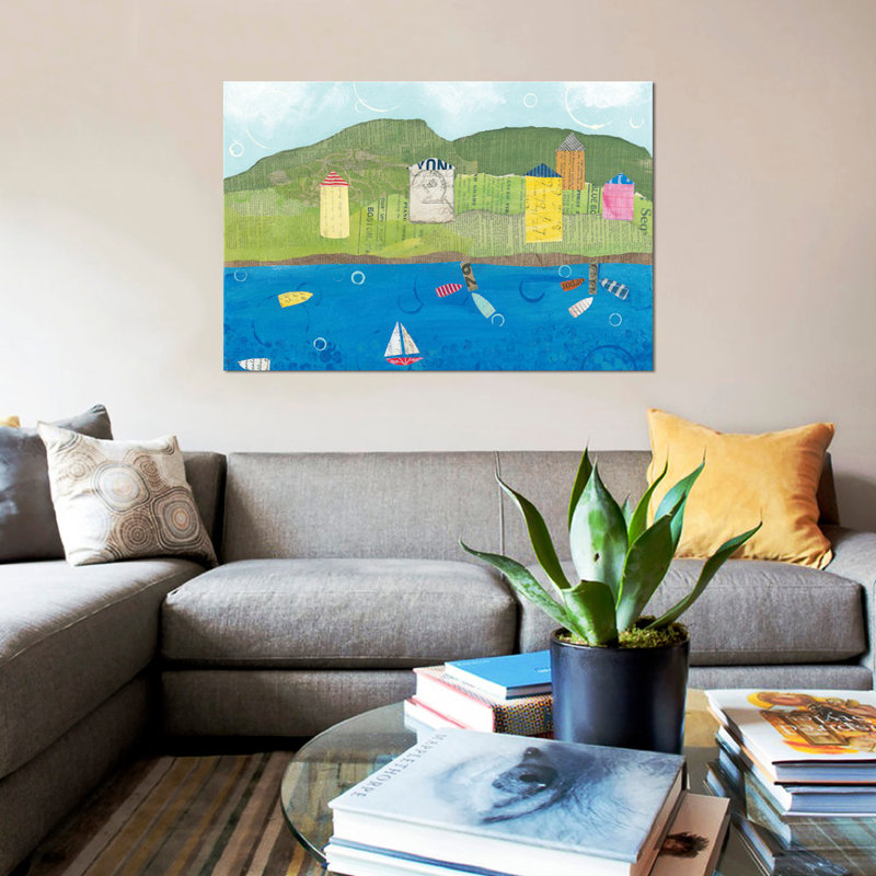 «Coastal Harbor II» par Courtney Prahl, reproduction d'art graphique sur toile, H 18 po x l 26 po x P 1,5 po, Pas de tapis