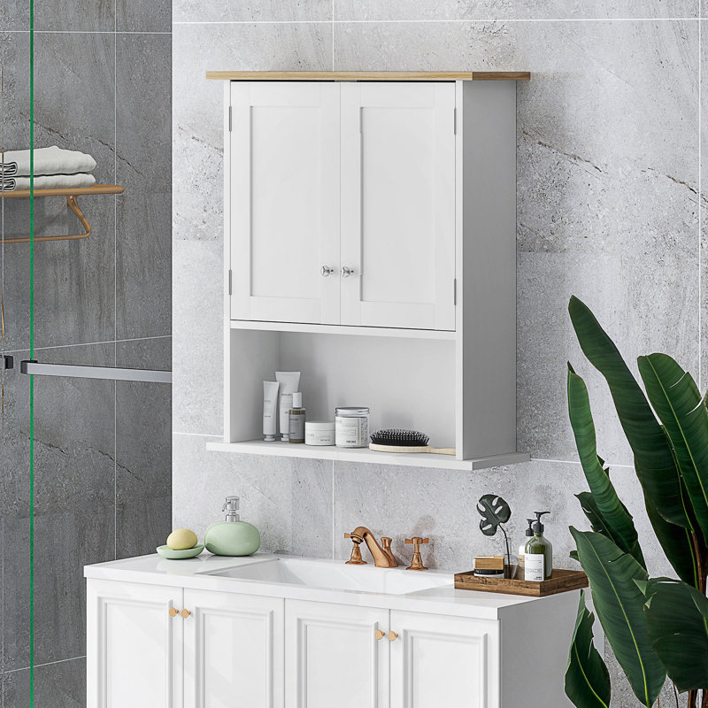 Armoire de salle de bain murale moderne avec 2 portes, tablette réglable, au-dessus de la toilette
