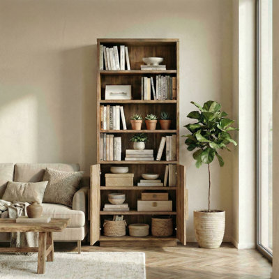71“ H Tall Bookcase With Doors, 7-Tier Bookshelf With Cabinet & Adjustable Shelve