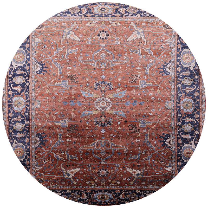 Tapis brun à motif oriental, Rond 5 pi