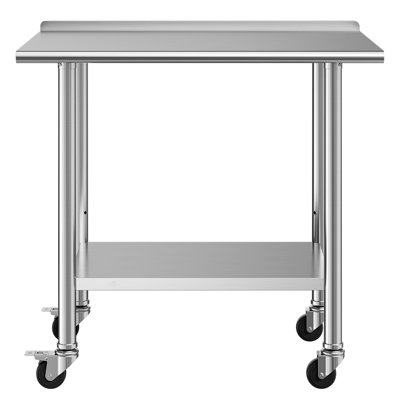Table de travail en acier inoxydable, table de préparation alimentaire 61 x 91 cm avec roulettes et dosseret, poste de travail de cuisine professionnel avec tablette inférieure réglable, table de travail utilitaire en métal