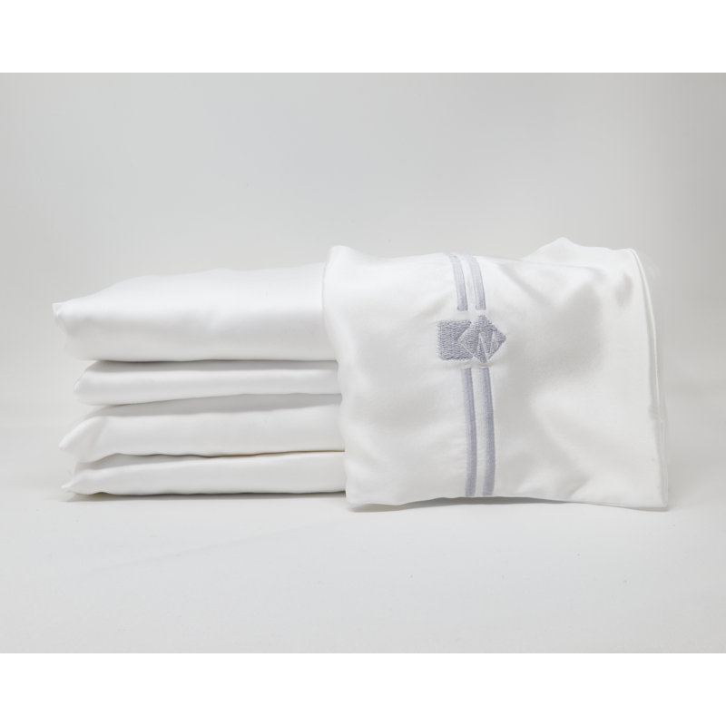 Silk Pillowcase Sheet Set, White/Silver, Full Sheet Set with 2 Pillowcases