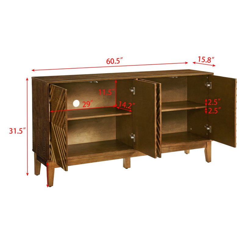 60.52" Kitchen Storage Sideboard Buffet Cabinet Console Table, Walnut Brown