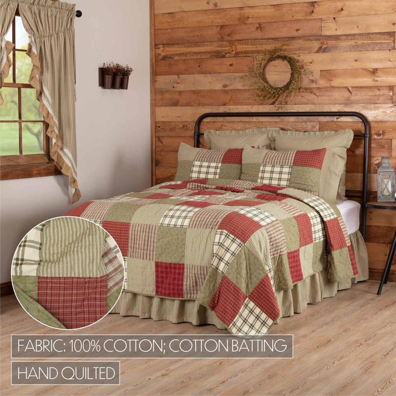 Reversible Red Cotton King Quilt with Sage Green Backing