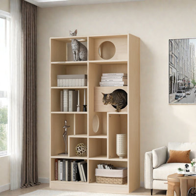 Bibliothèque moderne pour chat avec tablettes de rangement et trous pour chat