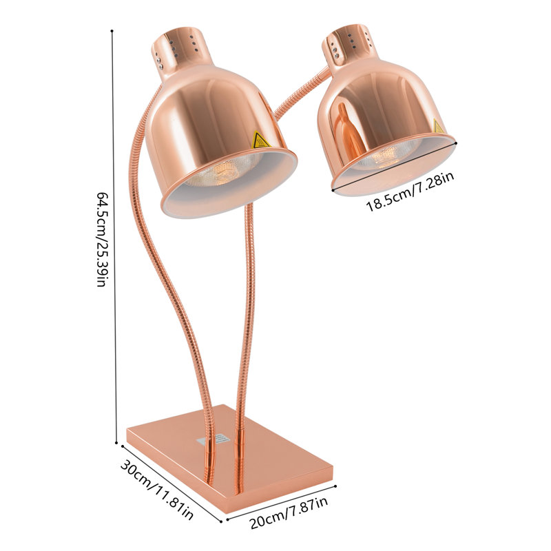 500W 2-Head Food Warming Lamp, Rose Gold