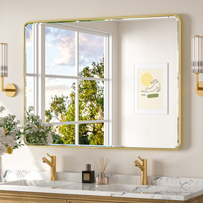 Beveled Bathroom Vanity Mirror with Aluminum Frame, Wall Accent Mirror, Tempered Glass