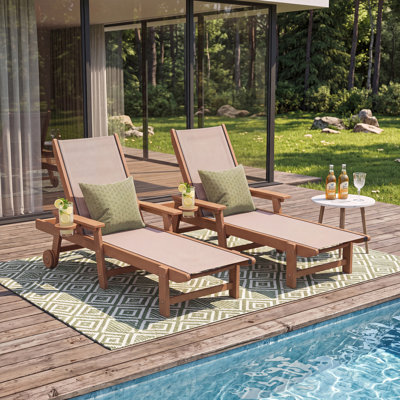 5-Position Patio Folding Chaise Lounges,  Textilene Chairs with HDPE Frame & Cup Holder (Set of 2）