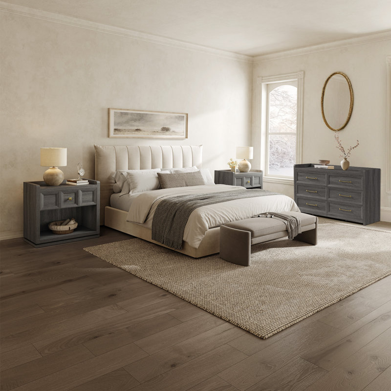 Ensemble de chambre à coucher moderne 3 pièces (commode + 2 tables de chevet), Nuit noire