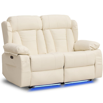 Zero Wall Hugger Power Reclining Loveseat with Heat and Massage,RV Loveseat Recliner Sofa with LED Light USB Ports, Double Recliner Couch for Small Space Living Room Home Theater