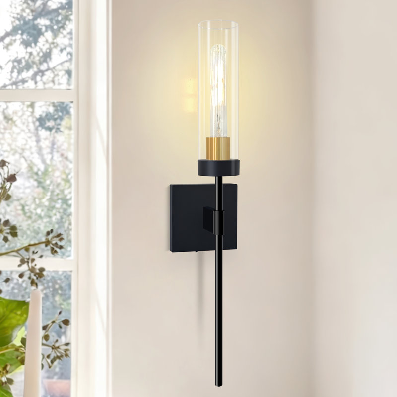 24" Battery Operated Wall Sconce, Wireless Rechargeable Wall Light With Remote Control, Black & Gold Dimmable Wall Light For Bedroom Living Room Hallway Entryway Stairwell, 2700K