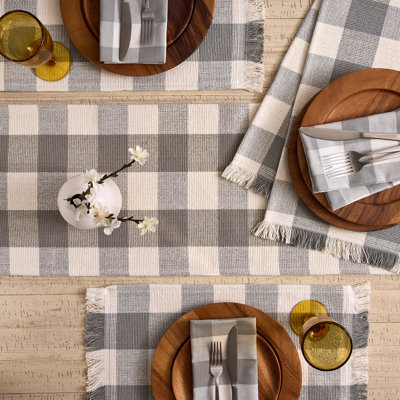 Ensemble de chemin de table et napperon à carreaux à franges 5 pièces