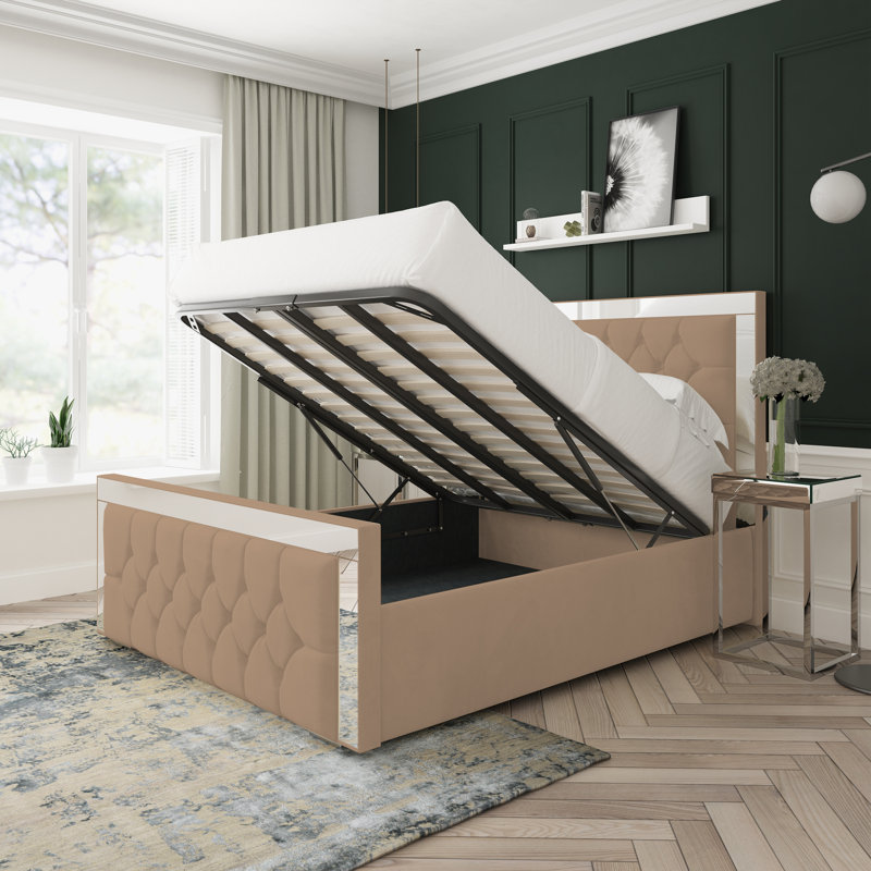 Sage Plush Velvet Upholstered Ottoman Bed Frame, Single (3'), Mink