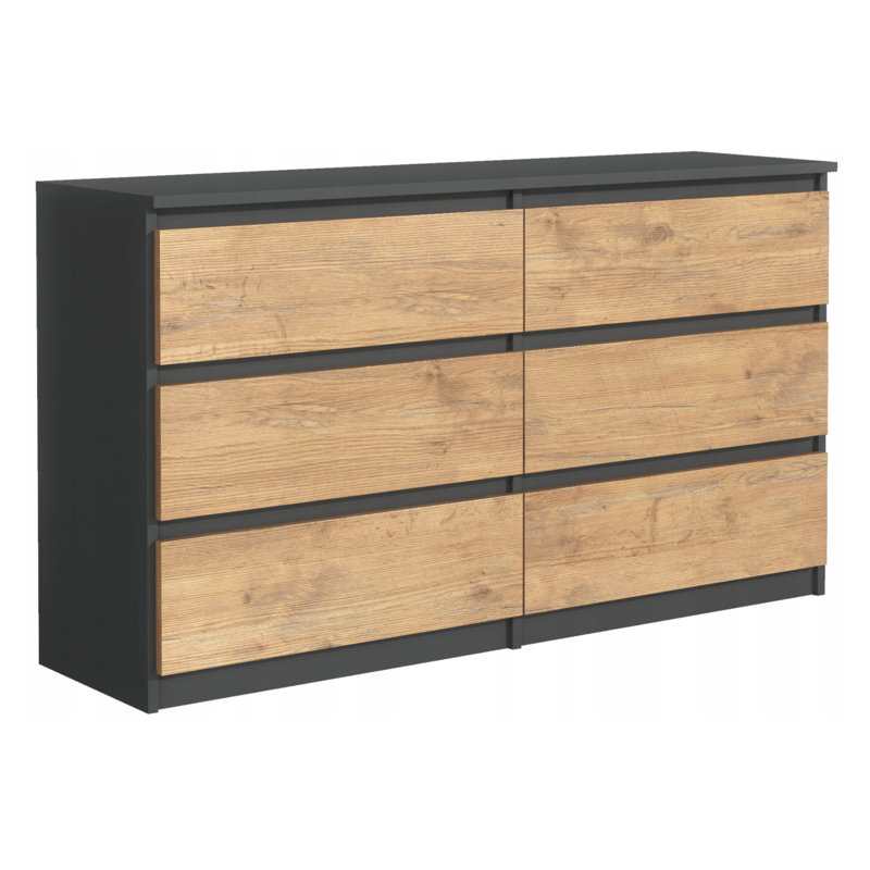 Traynor 120 cm W Chest of 6 Drawers, Anthracite/Lancelot oak
