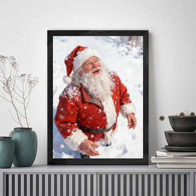 Art mural rétro noir encadré père Noël marchant dans la neige, impressions de style rétro