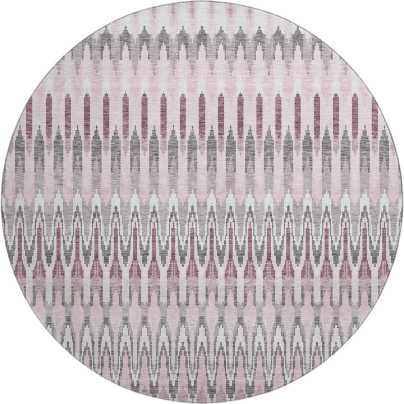Premium Machine Washable Prisco Pink Rug, Round 8'