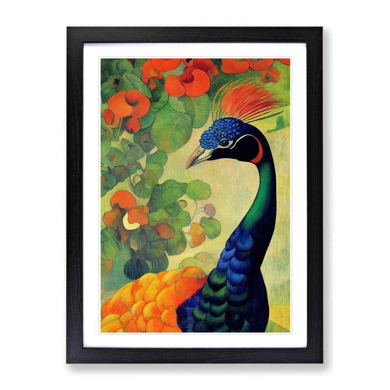 Painted Peacock No.1 - Single Picture Frame Painting, Black , 34cm H x 25cm W x 2cm D