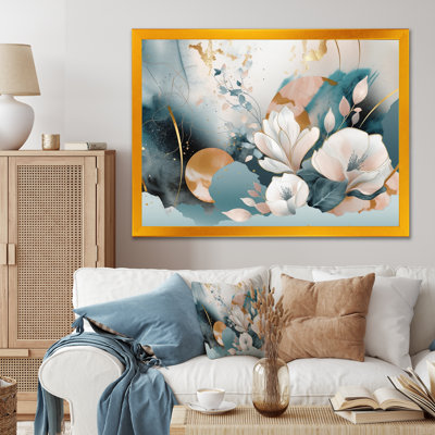 «Blue Marble Gold Floral Impressions I», reproduction d'art sur toile florale