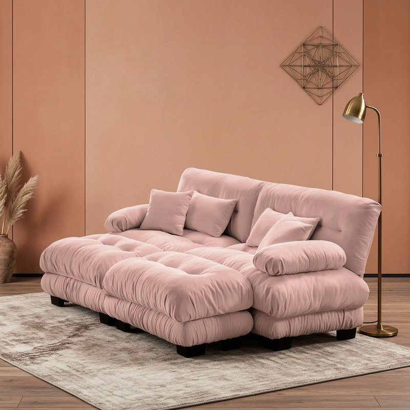 Upholstered 94.4 " Chenille Sofa, Pink