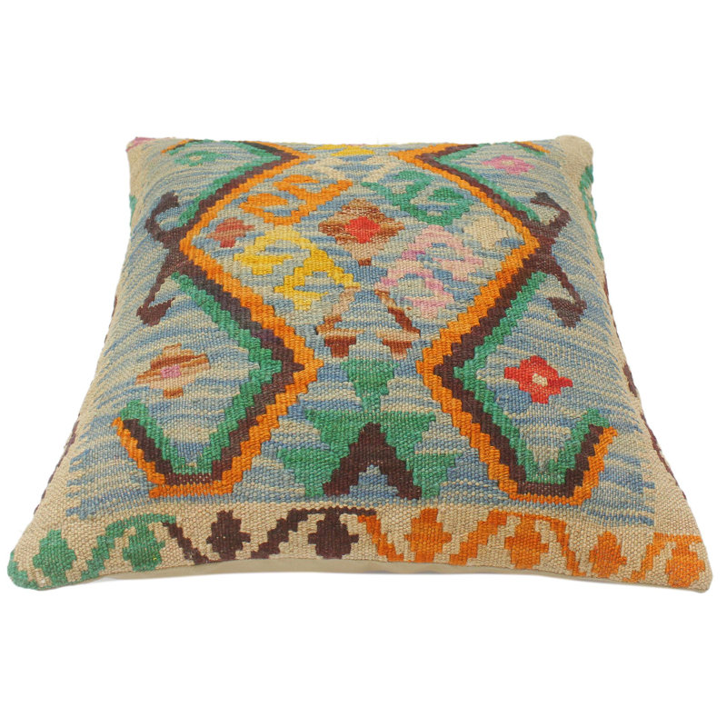 Handmade Multicolor Wool and Cotton Geometric Throw Pillow