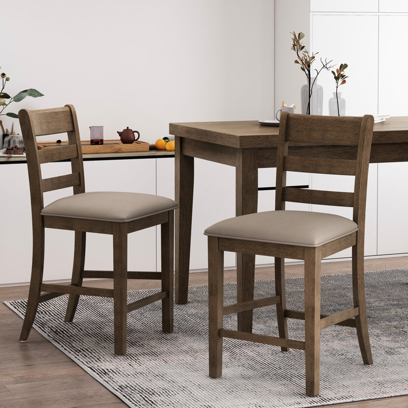 2 tabourets de comptoir rembourrés, brun, dossier, superbe bois d'hévéa, l 22,5 po x P 20 po, H 41,31 po