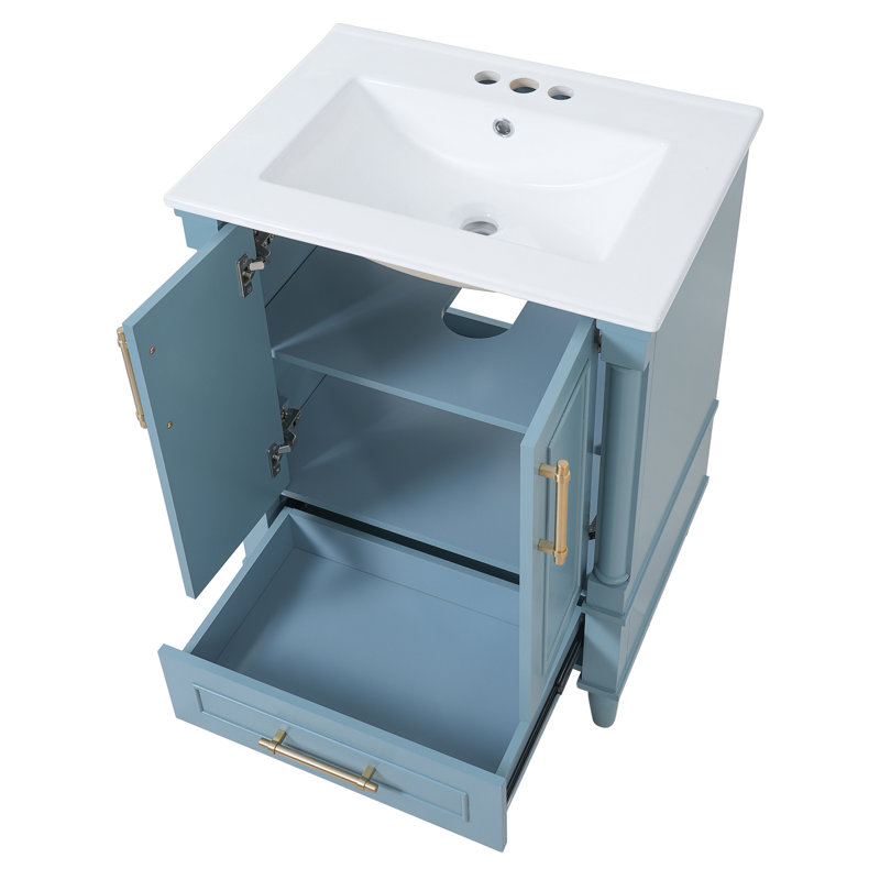 Meuble-lavabo avec rangement (doit inclure le meuble-lavabo et le lavabo), salle de bain moderne en bois MDF de 24 po
